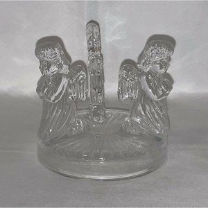 Vintage Three Praying Angels Crystal Clear Votive Candle Holder Made In Taiwan